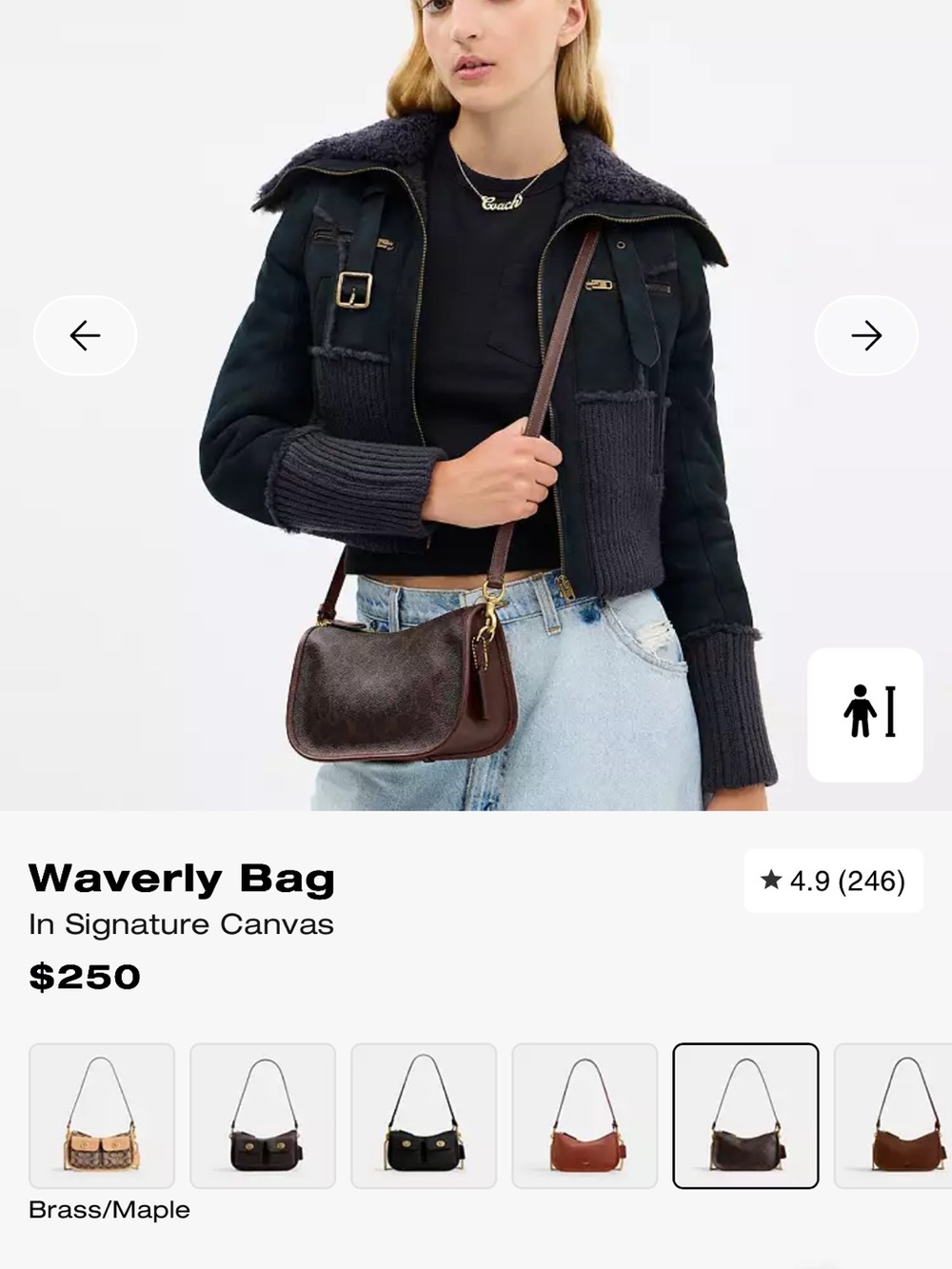 Coach Dark Brown Signature Canvas Waverly Bag with Gold Chain - Picture 5 of 8